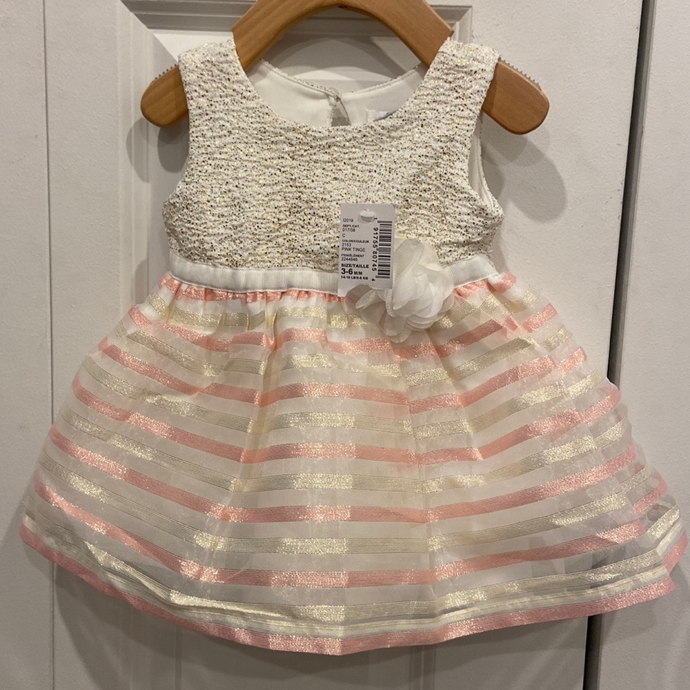 The Children’s Place Off-White, Pink & Gold Spring Dress with Diaper Cover